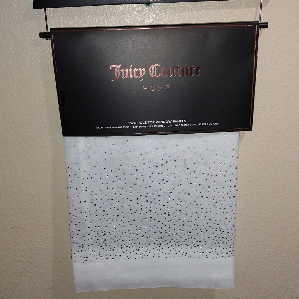 JUICY COUTURE TWO POLE TOP WINDOW PANELS RHINESTONE WHITE WINDOW CURTAIN SET